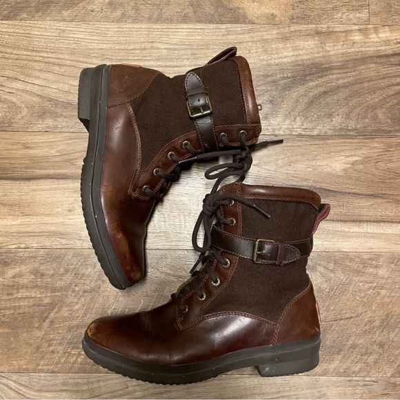 UGG Kesey Waterproof Women’s Leather Shearling Boots Chestnut Size 8 - Picture 2 of 12